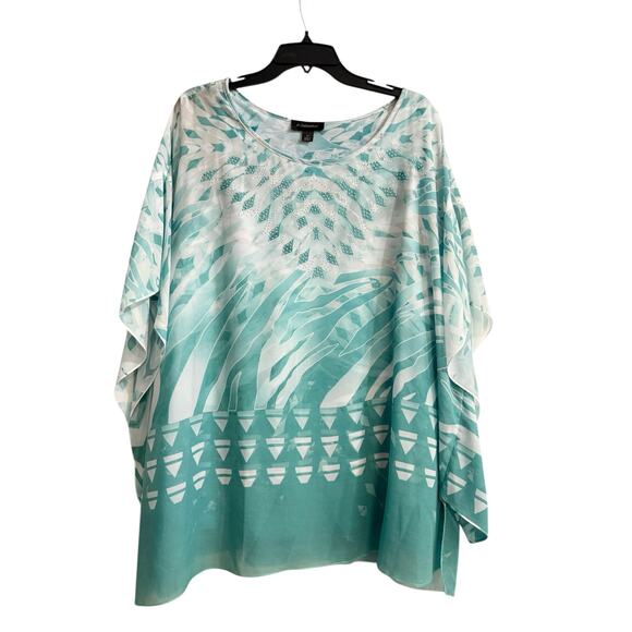 G Collection 2x Green Flowy Embellished Blouse Top Shirt Plus Flattering - Picture 1 of 6